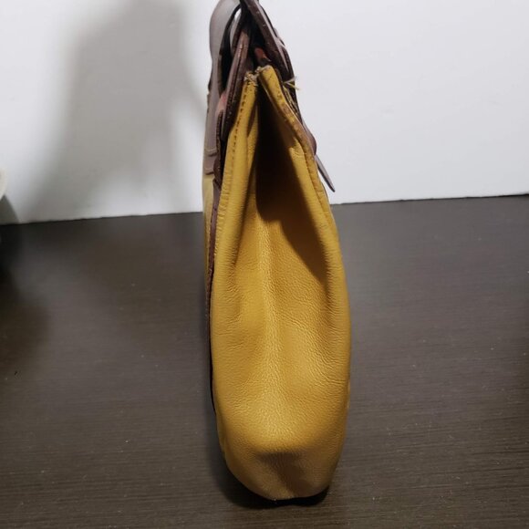 Vtg Eberle Yellow Dark Red Leather Shoulder Bag - Picture 8 of 16